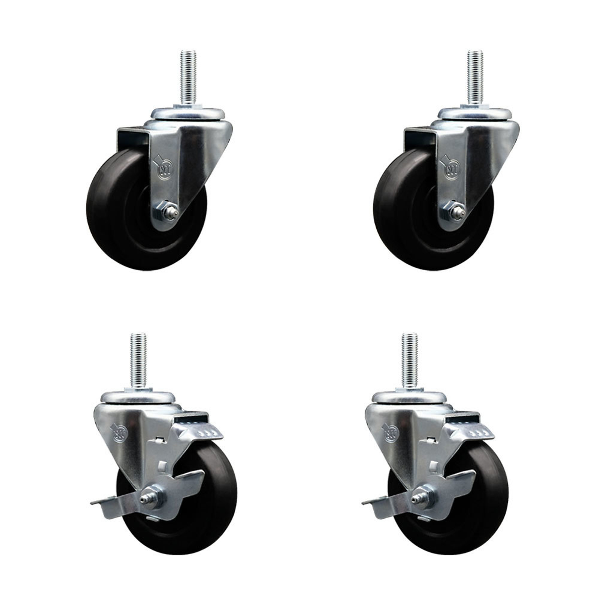 Service Caster, 3 1/2in. x 1 1/4in. Stem Casters, Wheel Diameter 3.5 in, Caster Type Swivel, Package (qty.) 4, Model# SCC-TS20S3514-HRS-34212-2-TLB-2
